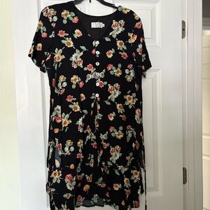 CDC Black Floral Dress with Button Detail, Vintage